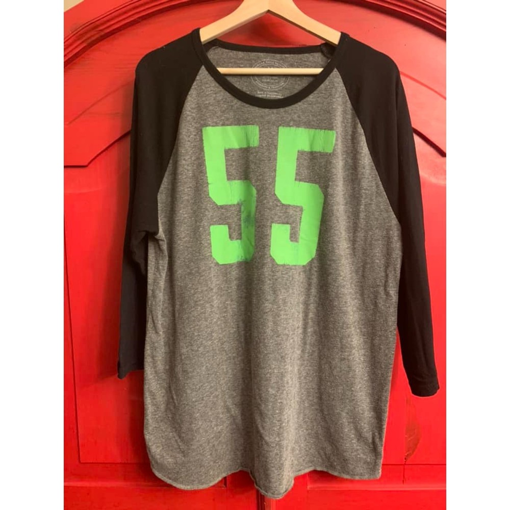 American Eagle Athletic Fit Raglan Sleeve Jersey Lime Green Distressed 55 EUC L